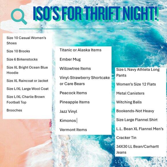 Accessories - Running ISO List for the Live Thrift Store Nights!